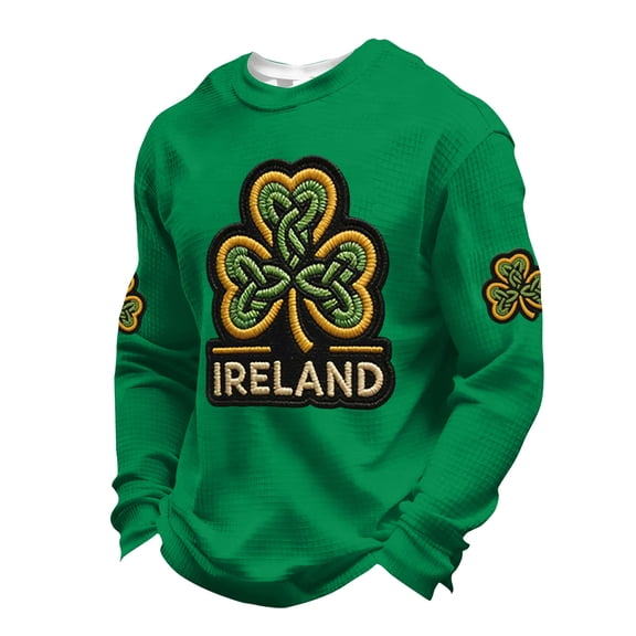 Men's Casual Saint Patrick Four Leaf Clover Printed Top, Lucky Charm Short Sleeve Shirt for Holiday and Casual,Green,S