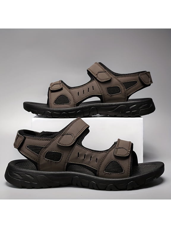 Men's Casual Sandals, Geometric Pattern, Breathable Fabric Upper & Inner, Round Toe, TPR Sole, HookAll-Season Comfortable Outdoor Hiking Shoes, High-Quality Non-Slip Sole, Durable Large Size