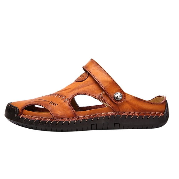 Men's Casual Sandals New Leather Outdoor Water Beach Sports Sandals for Summer with Closed Toe Adjustable Straps