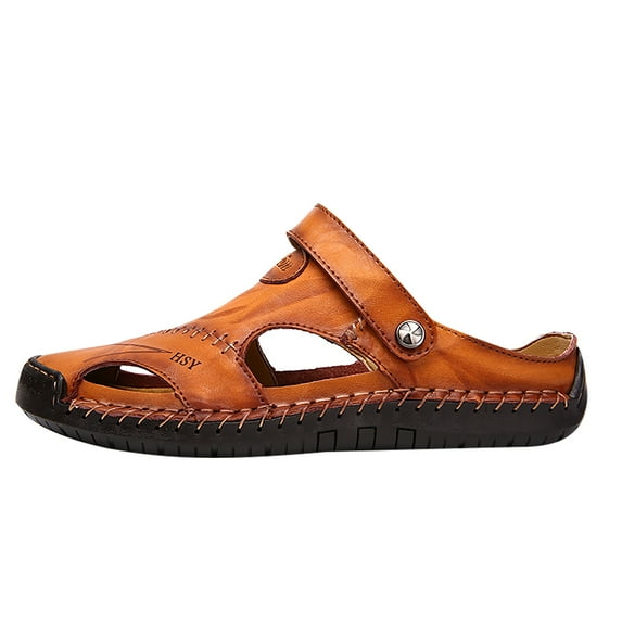 Men's Casual Sandals New Leather Outdoor Water Beach Sports Sandals for Summer with Closed Toe Adjustable Straps