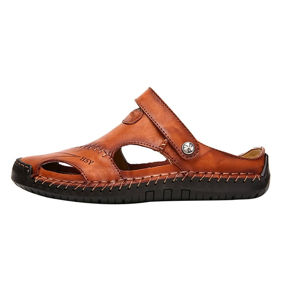 Men's Casual Sandals New Leather Outdoor Water Beach Sports Sandals for Summer with Closed Toe Adjustable Straps