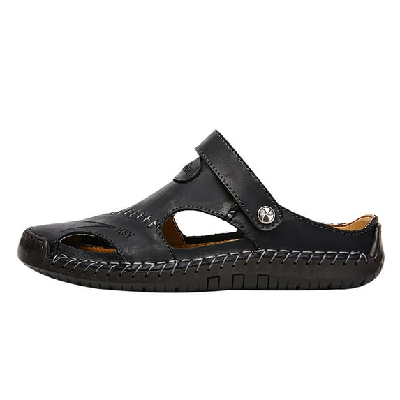 Men's Casual Sandals New Leather Outdoor Water Beach Sports Sandals for Summer with Closed Toe Adjustable Straps