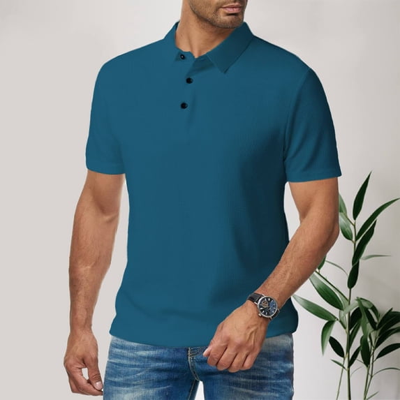 Men's Casual Seamless Short-Sleeve Polo Shirt with Flip Collar