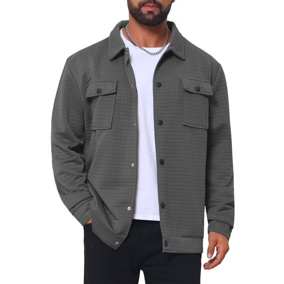 Men's Casual Shacket Button Long Sleeves Trucker Jacket for Everyday Wear XL Gray