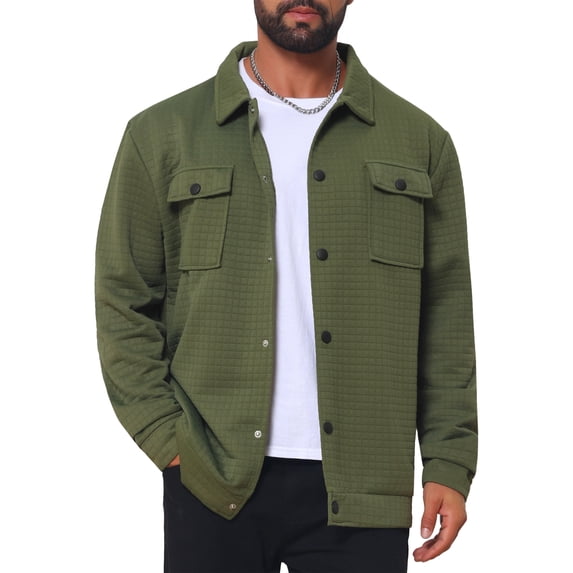 Men's Casual Shacket Button Long Sleeves Trucker Jacket for Everyday Wear XL Green