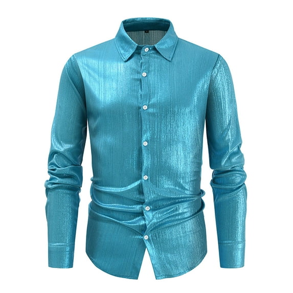 Men's Casual Shiny Lapel Long Sleeve Dress Shirt Stylish Formal Wear Comfortable Slim Fit Fashion Top Men's Lightweight Crewneck Tee Tops