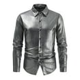 thumbnail image 1 of Men's Casual Shiny Lapel Long Sleeve Dress Shirt Stylish Formal Wear Comfortable Slim Fit Fashion Top Men's Lightweight Crewneck Tee Tops, 1 of 5