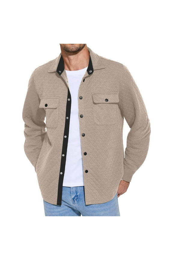 Men's Casual Shirt Jacket Lightweight Shacket Jacket Quilted Button Down Jackets