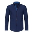 thumbnail image 1 of Men's Casual Shirt Long Sleeve Turn-down Collar Double Breasted Shirt Color Match Top, 1 of 5