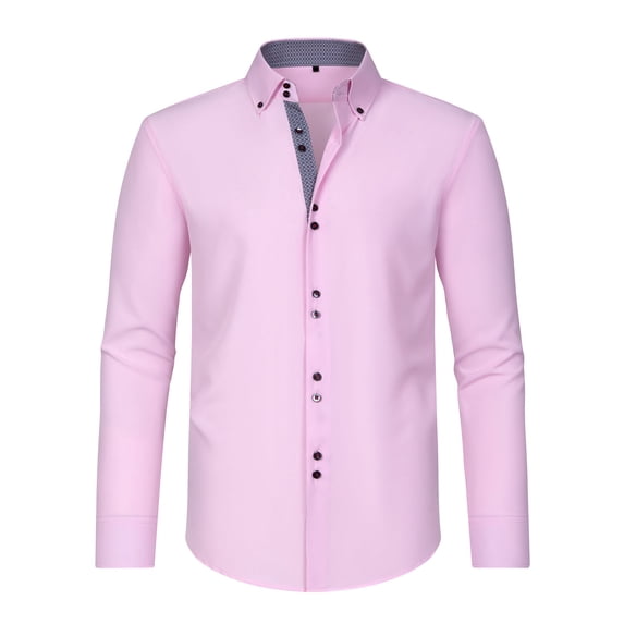Men's Casual Shirt Long Sleeve Turn-down Collar Double Breasted Shirt Color Match Top