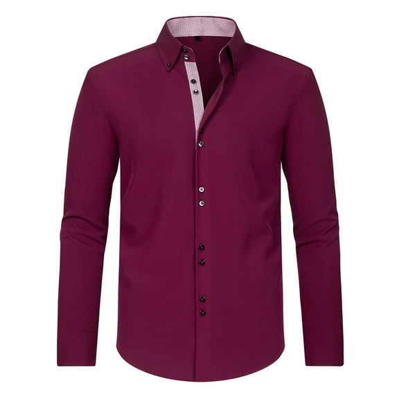 Men's Casual Shirt Long Sleeve Turn-down Collar Double Breasted Shirt Color Match Top