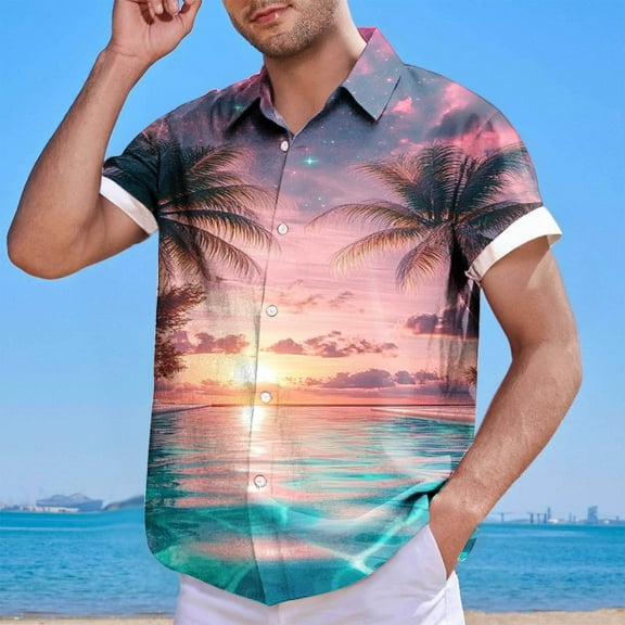 Men's Casual Shirt Loose Hawaiian Printed Shirts Button Cardigan Short Sleeve Blouse Top Summer Beach Vacation Lapel Shirts Tops