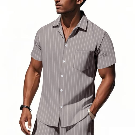 Men's Casual Shirt, Short Sleeve Button Down Linen Blend, Breathable Summer Shirt with Relaxed Fit and Chest Pocket