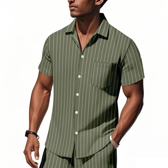 Men's Casual Shirt, Short Sleeve Button Down Linen Blend, Breathable Summer Shirt with Relaxed Fit and Chest Pocket