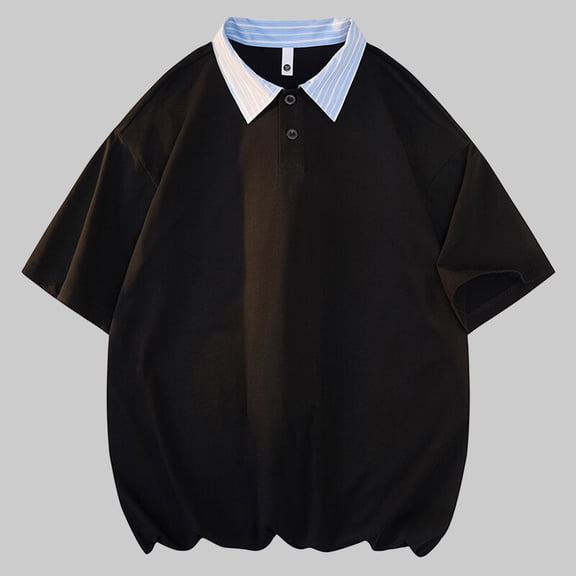 Men's Casual Shirt, Short Sleeve Lapel Loose Fit T-Shirt, Soft Stretch Nylon Blend Top for Daily Wear and Outdoor Activities