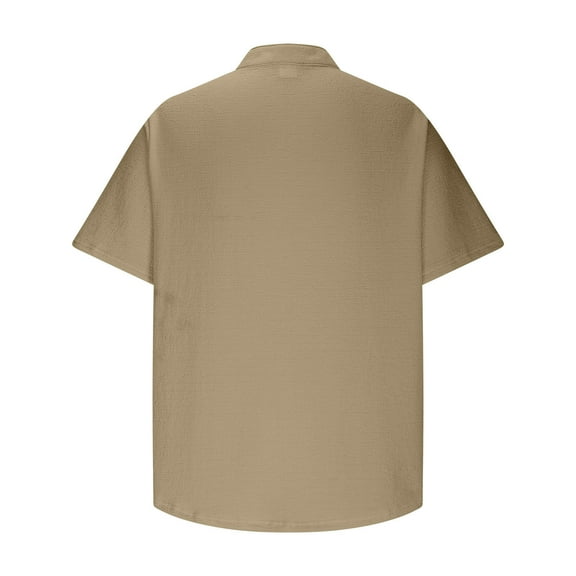 Men's Casual Shirt Short Sleeve Summer Basic Lapel T Shirts Solid Color Button Vintage Lightweight Tee Tops