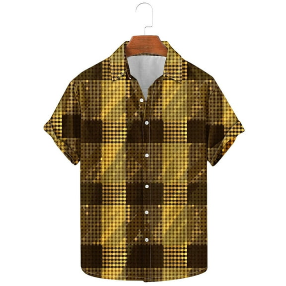 Men's Casual Shirt Summer Fashion Retro Plaid Splicing Print Shirts Beach Vacation Cardigan Short Sleeve Lapel Button Blouse Top