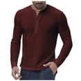 thumbnail image 1 of Men's Casual Shirts Long Sleeve V Neck Button down Stripes Print Tops Lightweight Lounge Pullover Blouse Slim Fit (XXL, Wine), 1 of 2