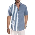 thumbnail image 1 of Men's Casual Shirts Men Patchwork Stripe Tops Fashion Well Fitting Comfortable Contrast Color Laepl Button, 1 of 6