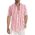 thumbnail image 1 of Men's Casual Shirts Men Patchwork Stripe Tops Fashion Well Fitting Comfortable Contrast Color Laepl Button, 1 of 6
