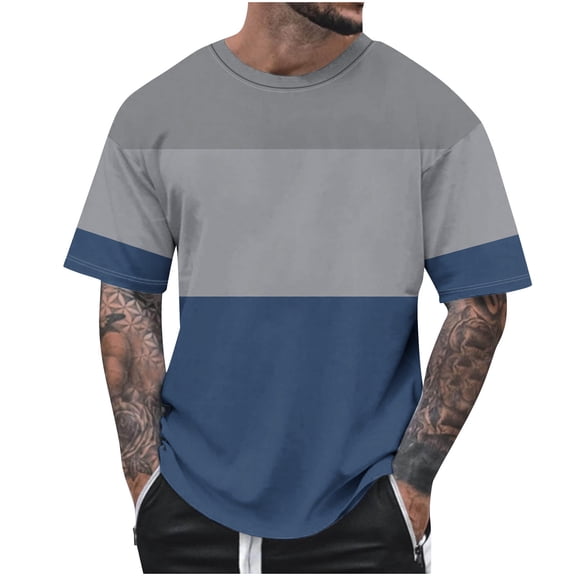 Men's Casual Shirts Short Sleeve Fashion Comfy Breathable T Shirt Summer Crewneck Lightweight Loose Color Block Blouse Top