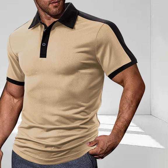 Men's Casual Shirts, Short Sleeve Loose Fit Button Down Collar Shirt, Color Block Summer Top for Men