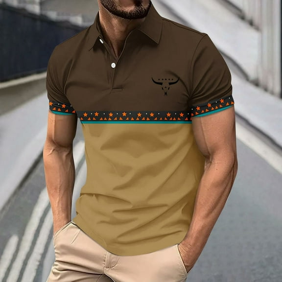 Men's Casual Shirts Summer Fashion Vintage Print T-Shirt Button Shirt Slim Sports Blouse Plus Size Mens Lapel Short Sleeve Top