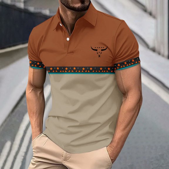 Men's Casual Shirts Summer Fashion Vintage Print T-Shirt Button Shirt Slim Sports Blouse Plus Size Mens Lapel Short Sleeve Top