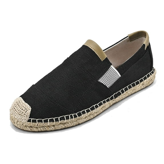 Men's Casual Shoes Trendy Breathable Linen Sneakers Stylish Espadrille Fisherman Footwear For Everyday Wear 8 Black