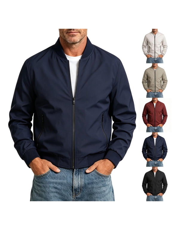 Men's Casual Short Jacket Solid Color Baseball Collar Business Polyester Spring Versatile Lightweight Outwear Top Fashion Streetwear Daily Essential Gift For Him | JASKFLY,Black M