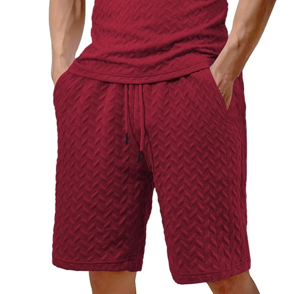 Men's Casual Short Pants 10" Inseam Chevron Jacquard Textured Soft Summer Beach Bermuda Shorts with Drawstring Elastic Waist for Travel, Athletic Workout Shorts