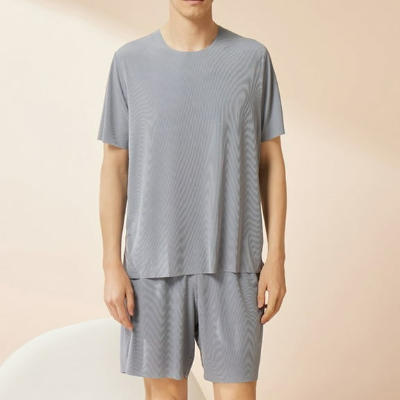 Men's Casual Short Sleeve Blouse and Shorts Set, Polyester Solid Color Summer Outfit for Daily Wear