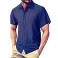 thumbnail image 1 of Men's Casual Short Sleeve Button Down Collar Shirt Solid Color Polyester Comfortable Daily Wear, 1 of 6