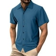 thumbnail image 1 of Men's Casual Short Sleeve Button Down Collar Shirt Solid Color Polyester Comfortable Daily Wear, 1 of 6
