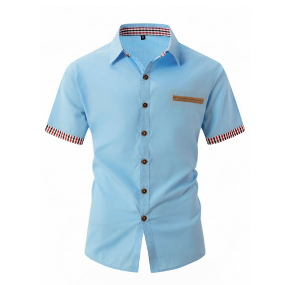 Men's Casual Short Sleeve Button Down Dress Shirt Denim Work Shirts
