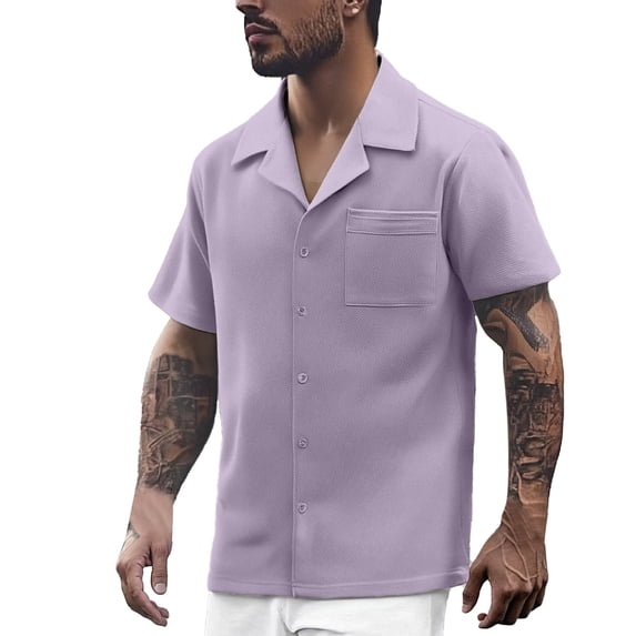 Men's Casual Short Sleeve Button Down Fashion Shirt - Summer Lapel Solid Color Style for Comfortable Wear