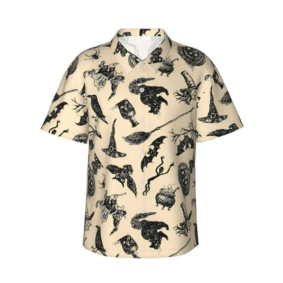 Men's Casual Short Sleeve Button-Down Hawaiian Shirts,Wizard Witch Gothic Shirts Regular Fit Beach Bowling Shirts with Front Pocket,XL