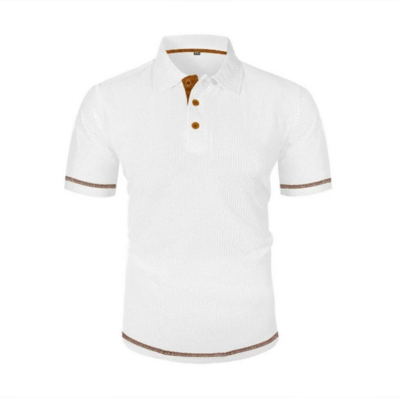 Men's Casual Short Sleeve Button-Down Polo Shirt with Hook Buckle Collar