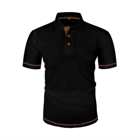 Men's Casual Short Sleeve Button-Down Polo Shirt with Hook Buckle Collar