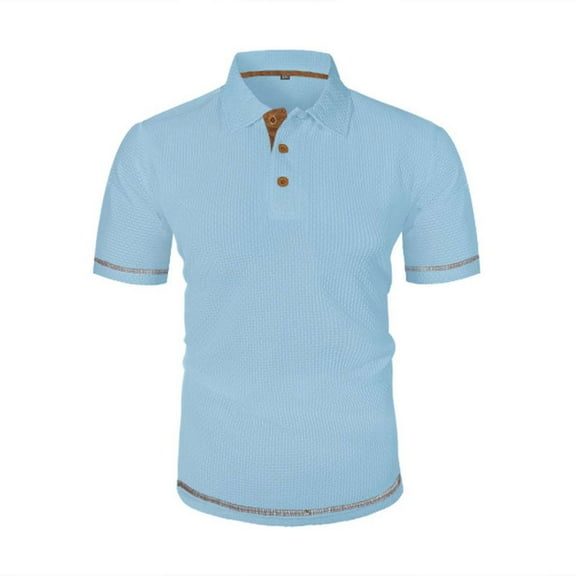 Men's Casual Short Sleeve Button-Down Polo Shirt with Hook Buckle Collar