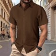 thumbnail image 1 of Men's Casual Short Sleeve Button Down Shirt Solid Color Polyester Comfortable Daily Wear, 1 of 6