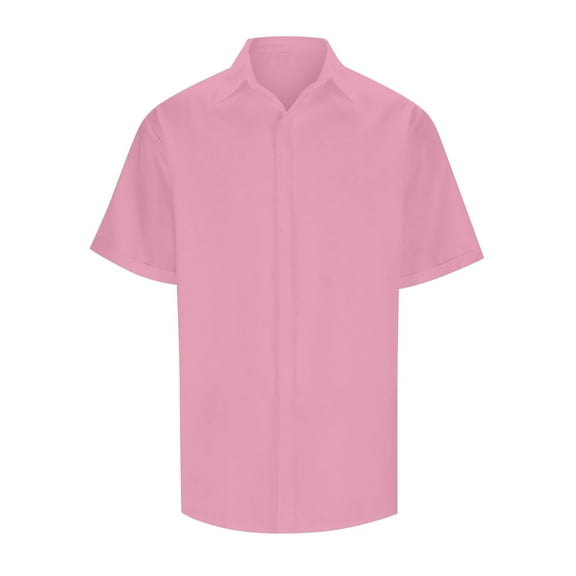 Men's Casual Short Sleeve Button Down Shirt Solid Color Summer Beach Relaxed Fit Collared Shirt with Pocket for Everyday Wear