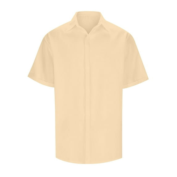 Men's Casual Short Sleeve Button Down Shirt Solid Color Summer Beach Relaxed Fit Collared Shirt with Pocket for Everyday Wear