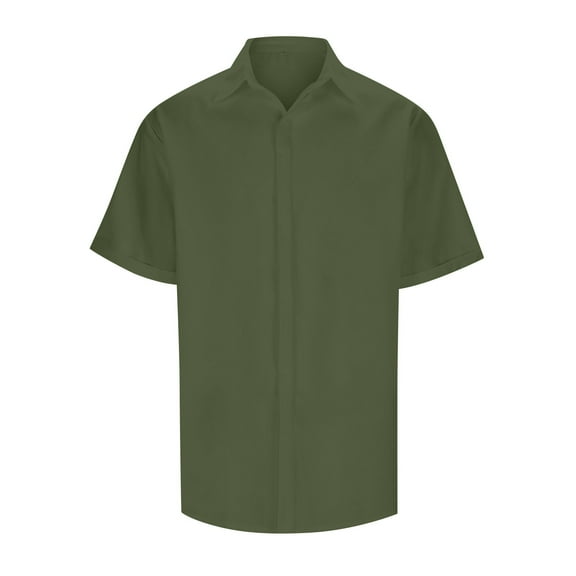 Men's Casual Short Sleeve Button Down Shirt Solid Color Summer Beach Relaxed Fit Collared Shirt with Pocket for Everyday Wear
