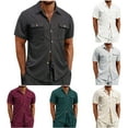 thumbnail image 1 of Men's Casual Short Sleeve Button Down Shirt Solid Cotton Blend Crewneck Top Breathable Outdoor Work Travel Essential | JASKFLY,Black L, 1 of 9