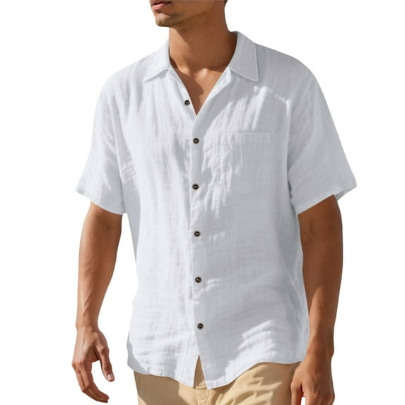 Men's Casual Short Sleeve Button Down Shirt Summer Relaxed Fit Breathable Comfortable Lightweight Beach Style with Pocket