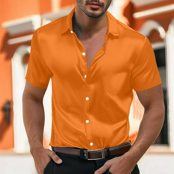Men's Casual Short Sleeve Button-Down Shirt for Party and Daily Wear