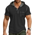 thumbnail image 1 of Men's Casual Short Sleeve Button-Down Shirt with Hood and Patchwork, 1 of 6