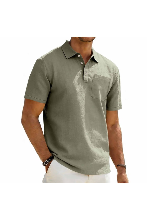 Men's Casual Short Sleeve Button-Down Shirt with Open Lapel Collar