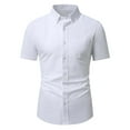 thumbnail image 1 of Men's Casual Short Sleeve Button Down Shirt with Tie, Solid Color Polyester Business Wear for Spring and Summer, 1 of 4